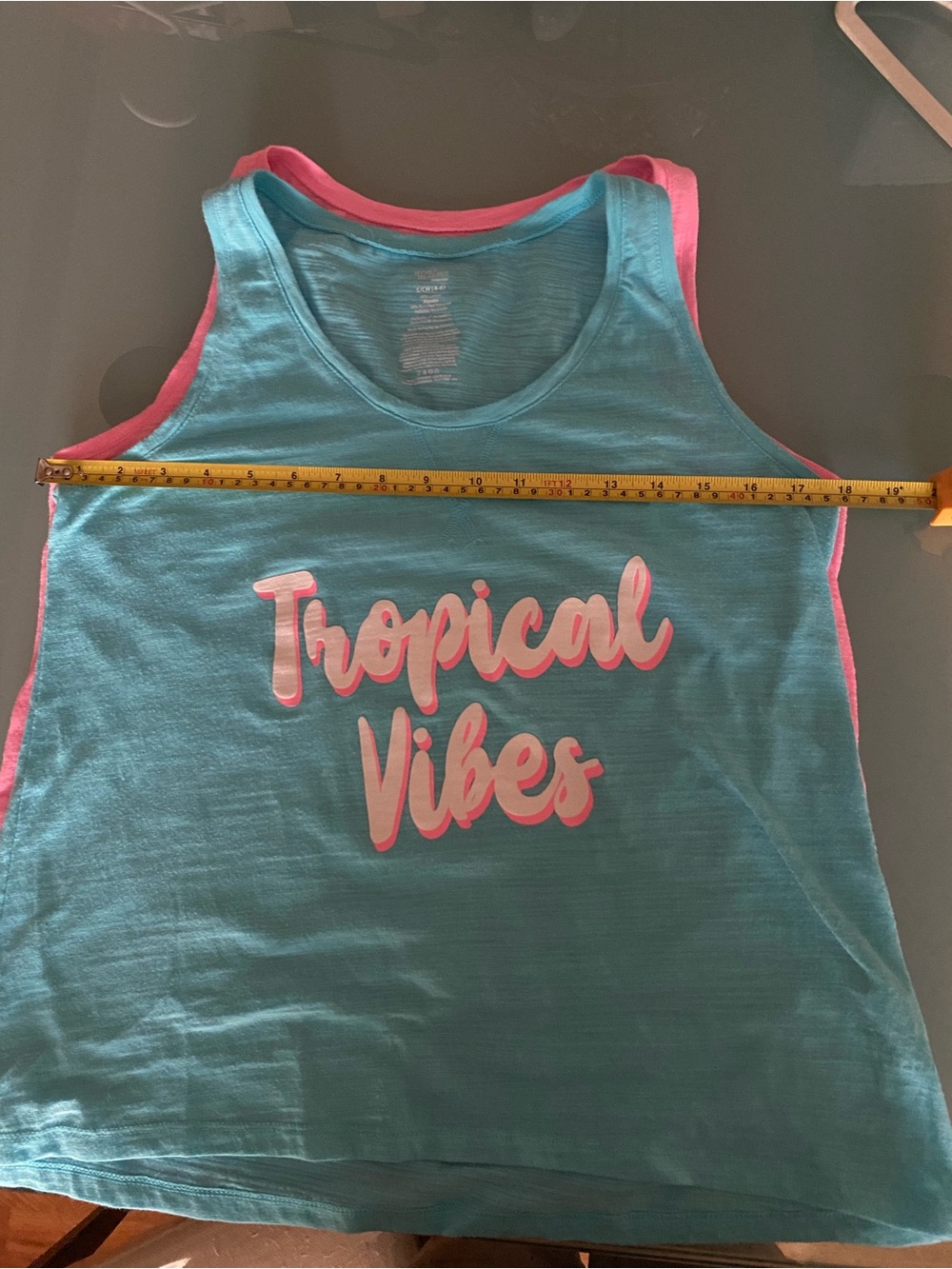 Secret treasures Pink & Blue womens Tropical Graphic Tank Tops - Picture 4 of 7
